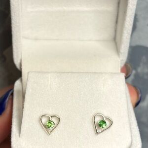 Genuine Chrome Diopside Heart Earrings in 925 Sterling Silver